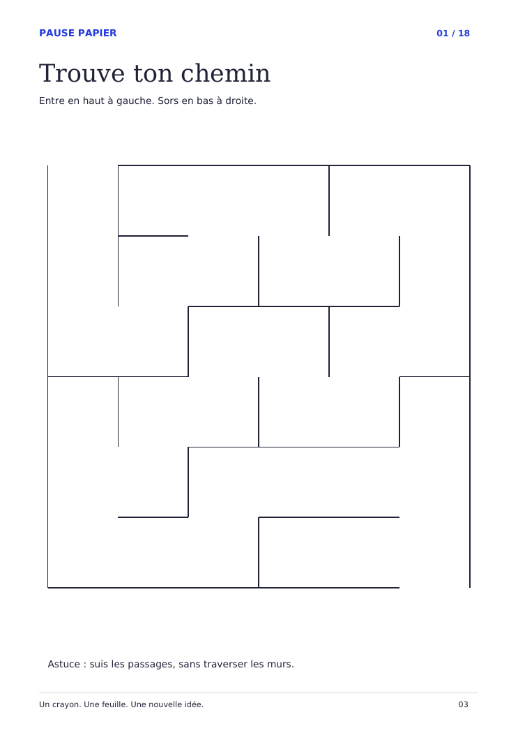 Une vraie fiche de labyrinthe